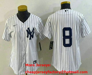 Women's New York Yankees #8 Yogi Berra White No Name Stitched Nike Cool Base Throwback Jersey