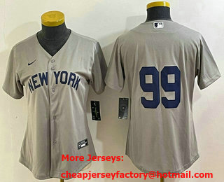 Women's New York Yankees #99 Aaron Judge 2021 Grey Field of Dreams Cool Base Stitched Jersey