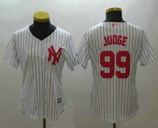 Women's New York Yankees #99 Aaron Judge White With Pink Mother's Day Stitched MLB Cool Base Jersey