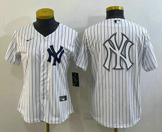 Women's New York Yankees Big Logo White Home Stitched Cool Base Nike Jersey 01