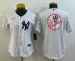 Women's New York Yankees Big Logo White Home Stitched Cool Base Nike Jersey 02