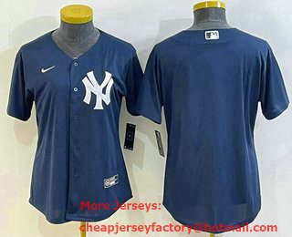 Women's New York Yankees Blank Navy Blue Throwback Stitched Cool Base Nike Jersey