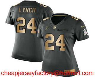 Women's Oakland Raiders #24 Marshawn Lynch Black Stitched Nike NFL Limited Gold Salute to Service Jersey