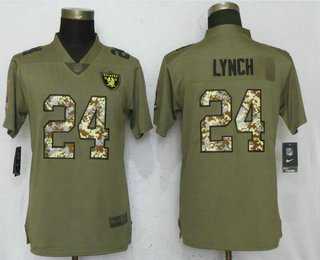 Women's Oakland Raiders #24 Marshawn Lynch Olive With Camo 2017 Salute To Service Stitched NFL Nike Limited Jersey