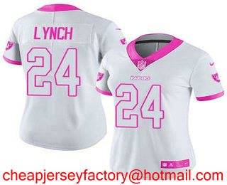 Women's Oakland Raiders #24 Marshawn Lynch White Pink 2016 Color Rush Fashion NFL Nike Limited Jersey