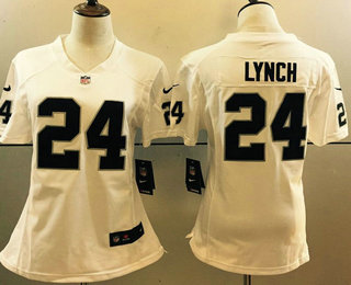 Women's Oakland Raiders #24 Marshawn Lynch White Road Stitched NFL Nike Game Jersey