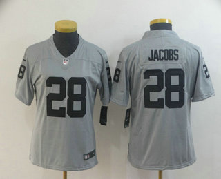 Women's Oakland Raiders #28 Josh Jacobs Grey 2019 Inverted Legend Stitched NFL Nike Limited Jersey