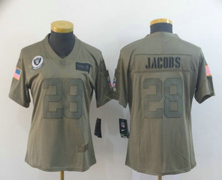 Women's Oakland Raiders #28 Josh Jacobs NEW Olive 2019 Salute To Service Stitched NFL Nike Limited Jersey