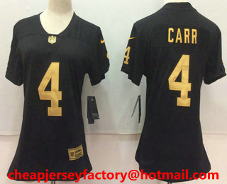 Women's Oakland Raiders #4 Derek Carr Black With Gold 2017 Vapor Untouchable Stitched NFL Nike Limited Jersey