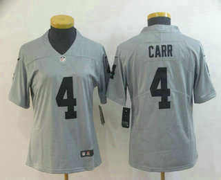 Women's Oakland Raiders #4 Derek Carr Grey 2019 Inverted Legend Stitched NFL Nike Limited Jersey
