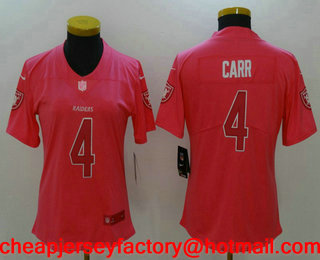 Women's Oakland Raiders #4 Derek Carr Pink Fashion 2017 Rush NFL Nike Limited Jersey