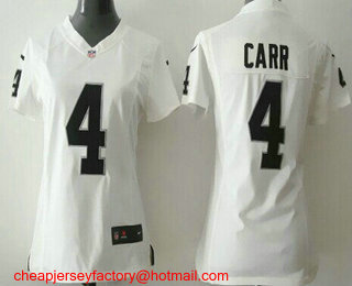 Women's Oakland Raiders #4 Derek Carr White Road NFL Nike Game Jersey