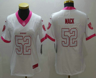 Women's Oakland Raiders #52 Khalil Mack White Pink 2016 Color Rush Fashion NFL Nike Limited Jersey