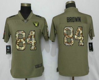 Women's Oakland Raiders #84 Antonio Brown Olive With Camo 2017 Salute To Service Stitched NFL Nike Limited Jersey
