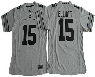 Women's Ohio State Buckeyes #15 Ezekiel Elliott Gridiron Gray II Limited Stitched College Football Nike NCAA
