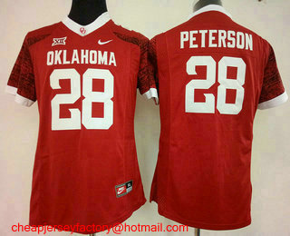 Women's Oklahoma Sooners #28 Adrian Peterson Red Limited Stitched College Football 2016 Nike NCAA Jersey