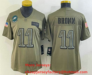 Women's Philadelphia Eagles #11 AJ Brown NEW Olive 2019 Salute To Service Stitched NFL Nike Limited Jersey