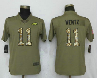 Women's Philadelphia Eagles #11 Carson Wentz Olive With Camo 2017 Salute To Service Stitched NFL Nike Limited Jersey