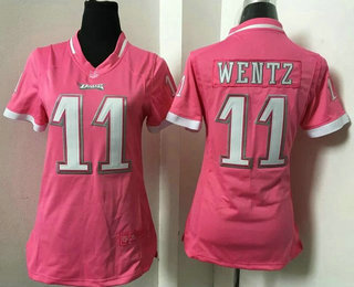 Women's Philadelphia Eagles #11 Carson Wentz Pink Bubble Gum 2015 NFL Jersey