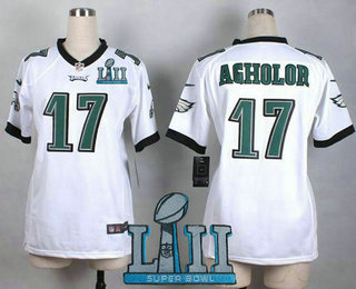 Women's Philadelphia Eagles #17 Nelson Agholor White Road 2018 Super Bowl LII Patch NFL Nike Game Jersey