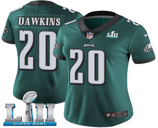 Women's Philadelphia Eagles #20 Brian Dawkins Midnight Green 2018 Super Bowl LII Patch Vapor Untouchable Stitched NFL Nike Limited Jersey