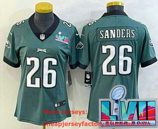 Women's Philadelphia Eagles #26 Miles Sanders Green Super Bolw LVII Patch Vapor Untouchable Limited Stitched Jersey