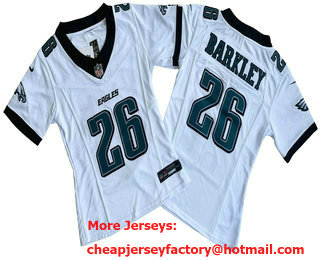 Women's Philadelphia Eagles #26 Saquon Barkley Limited White New Logo FUSE Vapor Jersey