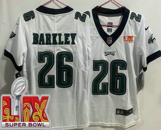 Women's Philadelphia Eagles #26 Saquon Barkley Limited White Super Bowl LIX Vapor Jersey