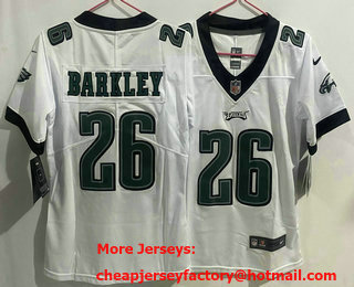 Women's Philadelphia Eagles #26 Saquon Barkley White Vapor Limited Stitched Jersey