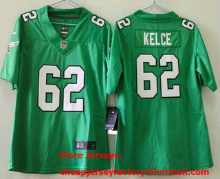 Women's Philadelphia Eagles #62 Jason Kelce Limited Kelly Green Vapor Jersey