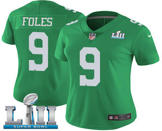 Women's Philadelphia Eagles #9 Nick Foles Light Green 2018 Super Bowl LII Patch Vapor Untouchable Stitched NFL Nike Limited Jersey
