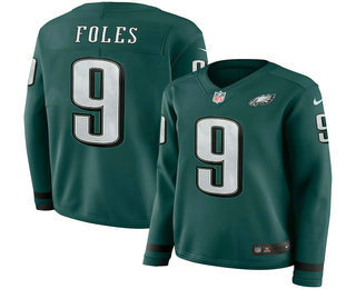 Women's Philadelphia Eagles #9 Nick Foles Nike Green Therma Long Sleeve Limited Jersey