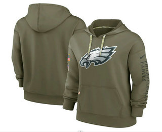 Women's Philadelphia Eagles 2022 Olive Salute to Service Therma Performance Pullover Hoodie