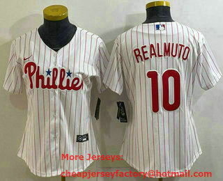 Women's Philadelphia Phillies #10 JT Realmuto White Stitched MLB Cool Base Nike Jersey