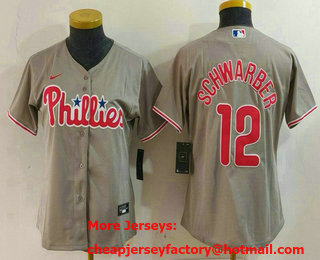 Women's Philadelphia Phillies #12 Kyle Schwarber Grey Cool Base Jersey