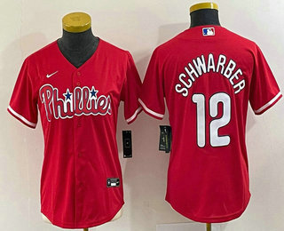 Women's Philadelphia Phillies #12 Kyle Schwarber Red Stitched Cool Base Nike Jersey