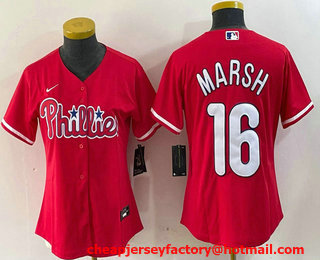 Women's Philadelphia Phillies #16 Brandon Marsh Red Stitched Cool Base Jersey