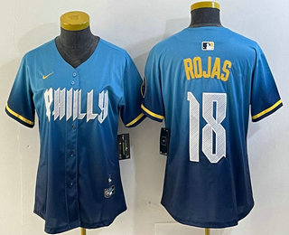 Women's Philadelphia Phillies #18 Johan Rojas Blue 2024 City Connect Limited Stitched Jersey