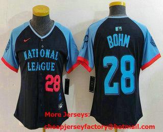 Women's Philadelphia Phillies #28 Alec Bohm Number Navy 2024 All Star Limited Stitched Jersey