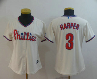 Women's Philadelphia Phillies #3 Bryce Harper Cream Stitched MLB Cool Base Jersey