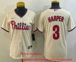 Women's Philadelphia Phillies #3 Bryce Harper Cream Stitched MLB Cool Base Nike Jersey