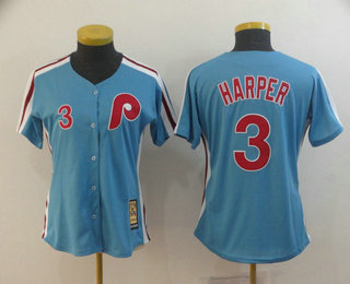 Women's Philadelphia Phillies #3 Bryce Harper Light Blue Cool Base Cooperstown Collection Jersey