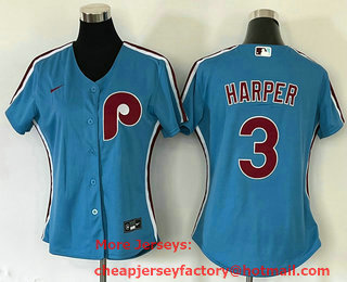 Women's Philadelphia Phillies #3 Bryce Harper Light Blue Cool Base Cooperstown Collection Nike Jersey