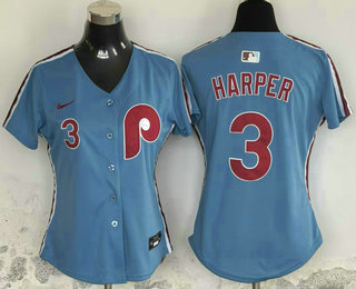 Women's Philadelphia Phillies #3 Bryce Harper Light Blue Cool Base Cooperstown Collection Nike Jersey