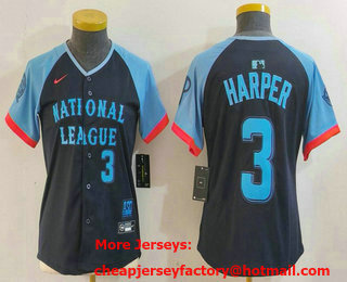 Women's Philadelphia Phillies #3 Bryce Harper Navy 2024 All Star Limited Stitched Jersey