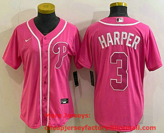 Women's Philadelphia Phillies #3 Bryce Harper Pink Stitched Baseball Jersey