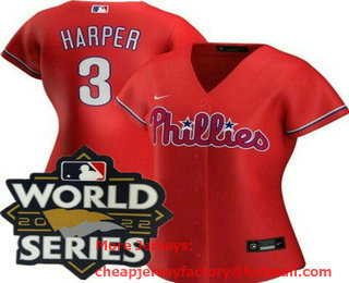 Women's Philadelphia Phillies #3 Bryce Harper Red 2022 World Series Cool Base Jersey