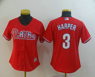 Women's Philadelphia Phillies #3 Bryce Harper Red Stitched MLB Cool Base Jersey