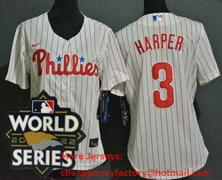 Women's Philadelphia Phillies #3 Bryce Harper White 2022 World Series Cool Base Jersey