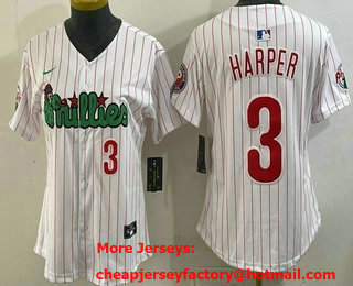 Women's Philadelphia Phillies #3 Bryce Harper White Pinstripe Fashion Cool Base Jersey